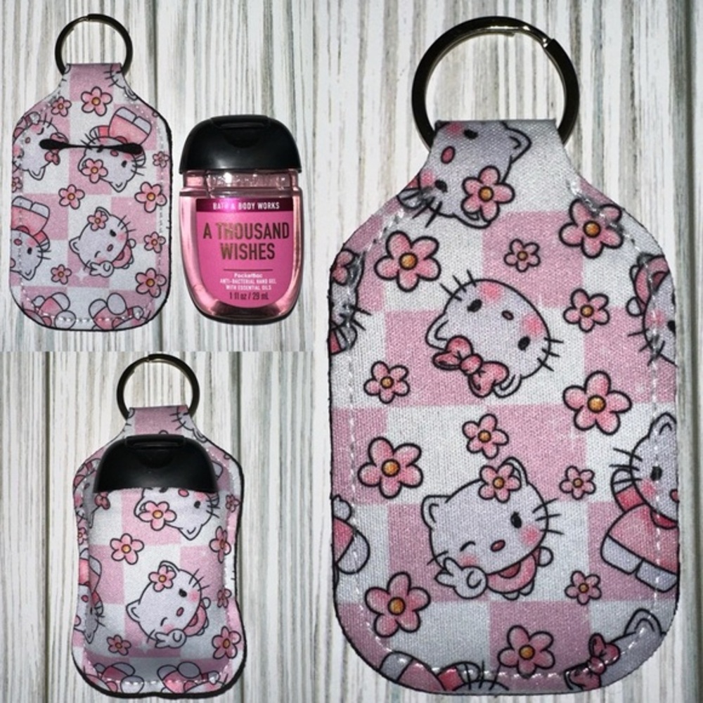 Sanrio Hello Kitty pink check hand sanitizer holder new